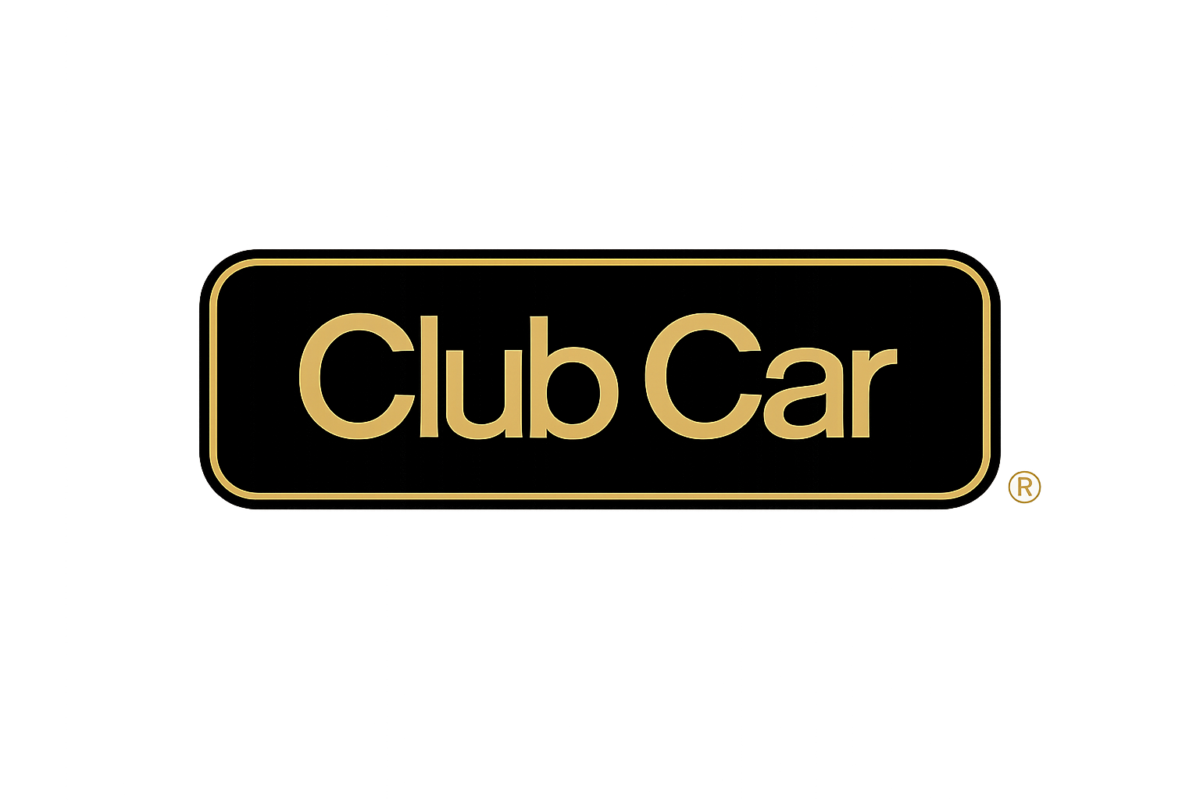 Club Car logo with gold lettering inside a black rounded rectangle with gold border on transparent background.