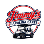 Jimmy’s Carolina Carts logo featuring a customized golf cart with red, white, and blue branding.